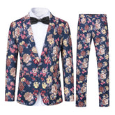 2-Piece Slim Fit Floral Print Suit Navy