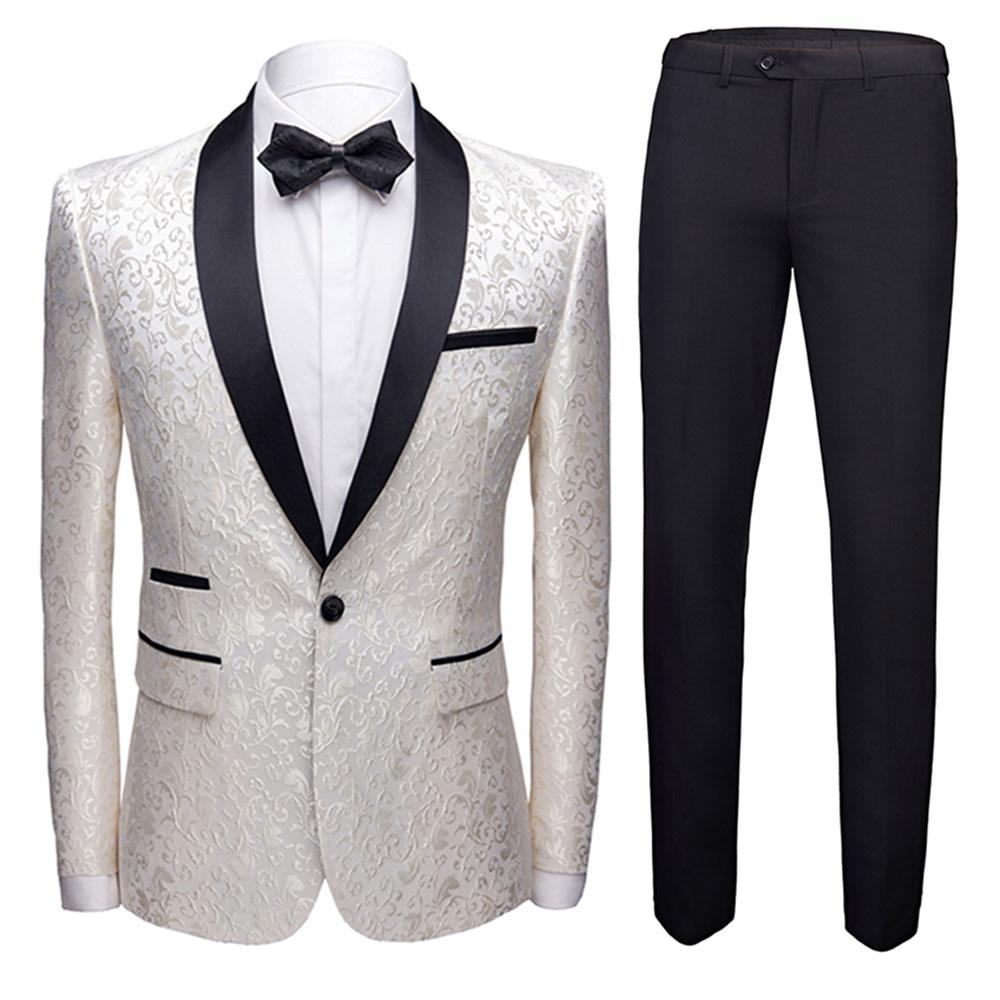 2-Piece Print Suit Slim Fit Paisley White Suit -Cloudstyle