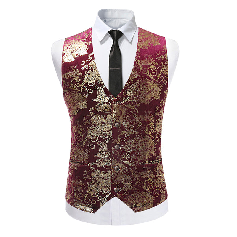 Single Breasted Slim Fit Printed Vest Waistcoat Maroon