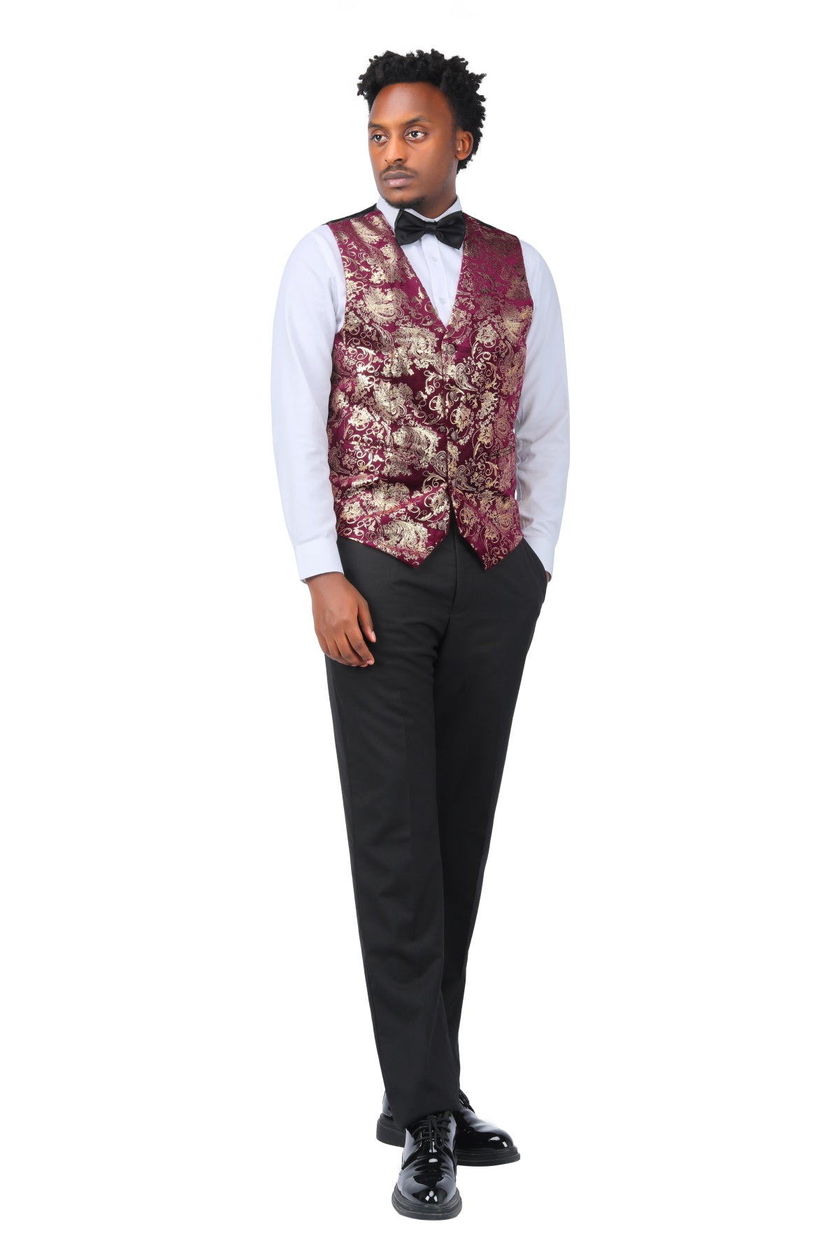 Single Breasted Slim Fit Printed Vest Waistcoat Maroon