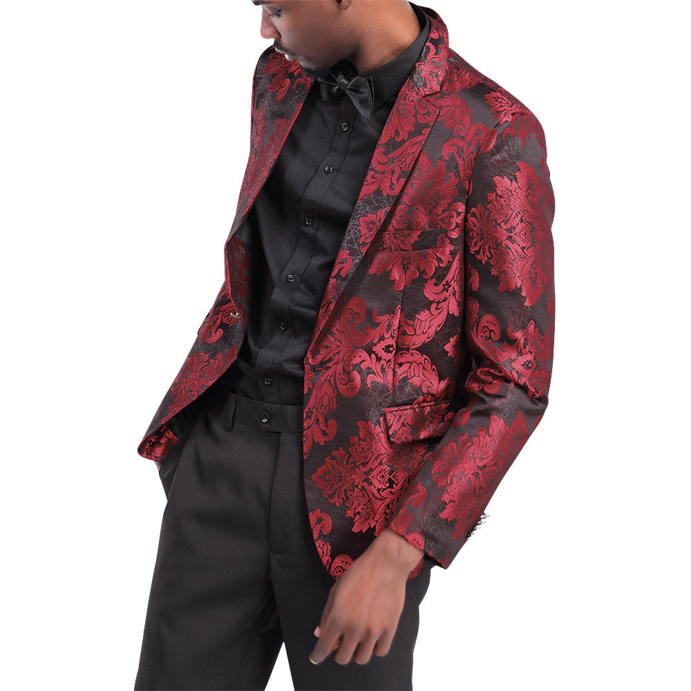Men's Slim Fit Blazer Suit Jacket Black Printed Jacquard Sport Coat