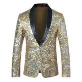 Slim Fit Wedding Sequin Floral Blazer Gold