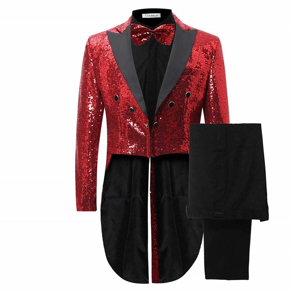 Red Sequin Swallowtail Suit 2-Piece Party Suit -Cloudstyle