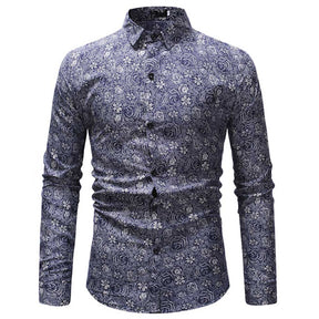 Men's Slim Fit DarkBlue Floral Casual Shirt -Cloudstyle