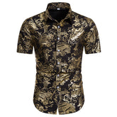 Slim Fit Bronzing Gold Leaves Shirt Black