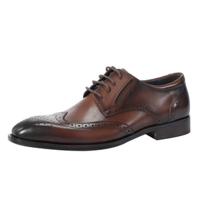 Men's Pointed Toe British Business Brogue Carved Leather Shoes Dark Brown