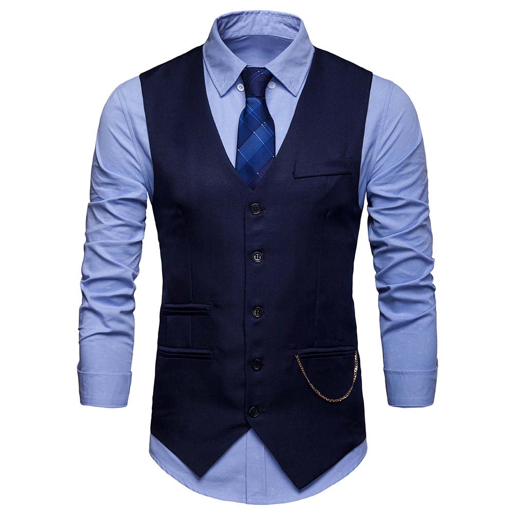 Mens Slim Fit Casual Fashion Vest Navy - Cloudstyle