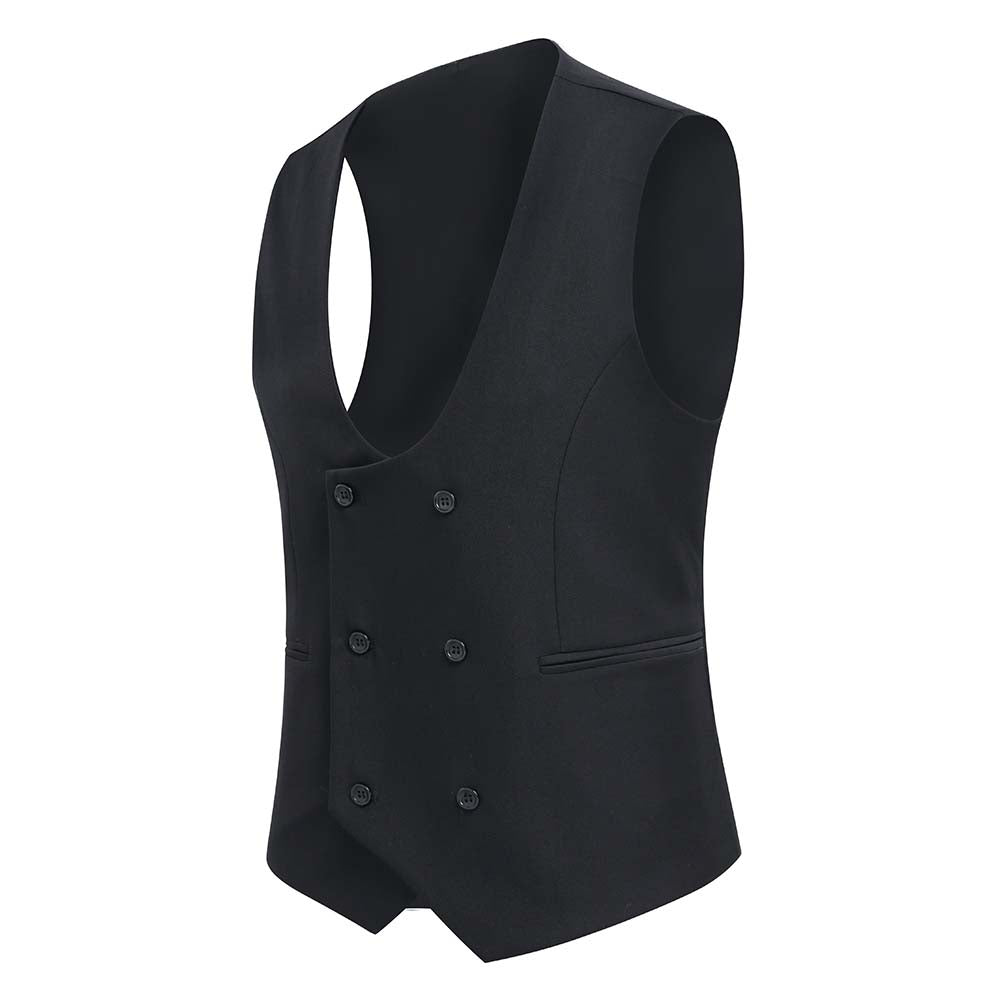 Slim Fit Double Breasted Black Vest