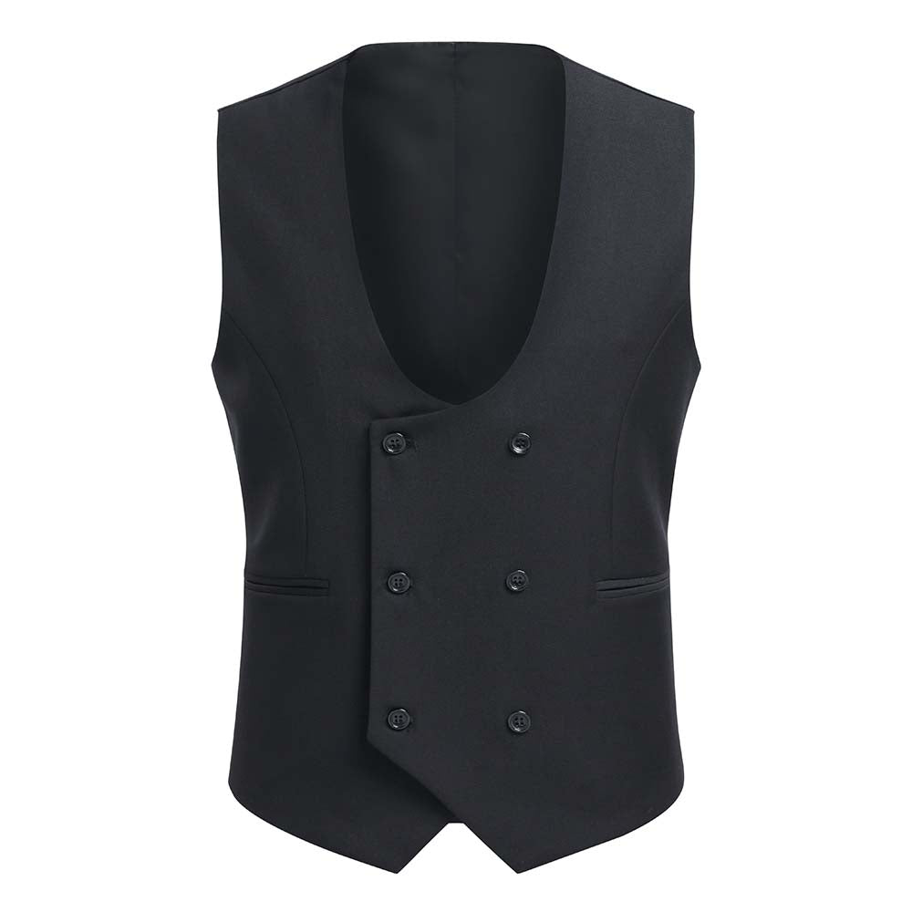 Slim Fit Double Breasted Black Vest