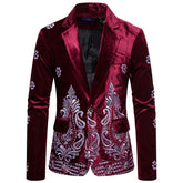 Tuxedo Slim Fit Burgundy Velvet Embroidery Blazer