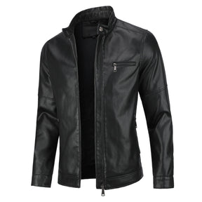 Men's Leather Jacket Casual Zip Up Motorcycle Outwear Black 3