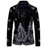 Tuxedo Slim Fit Black Velvet Embroidery Blazer