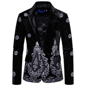 Tuxedo Slim Fit Black Velvet Embroidery Blazer