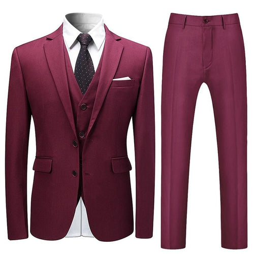 Maroon 3-Piece Suit Slim Fit Two Button Suit -Cloudstyle