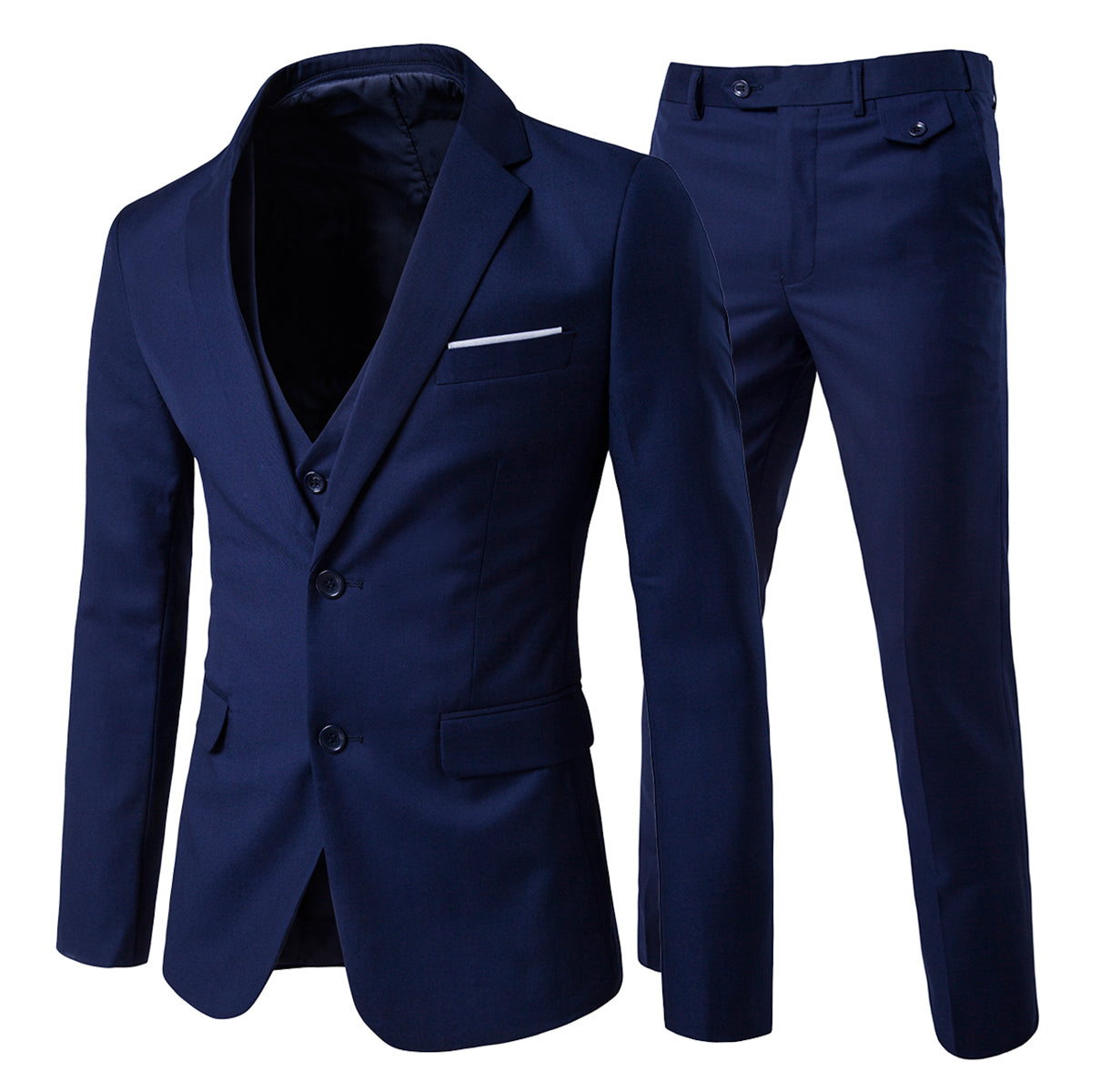 3-Piece Notched Lapel Casual Navy Suit -Cloudstyle