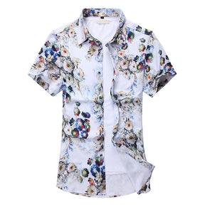 Slim Fit Multi-Color Pear Blossom Shirt White