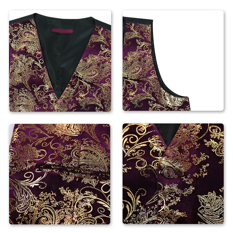 Single Breasted Slim Fit Printed Vest Waistcoat Maroon