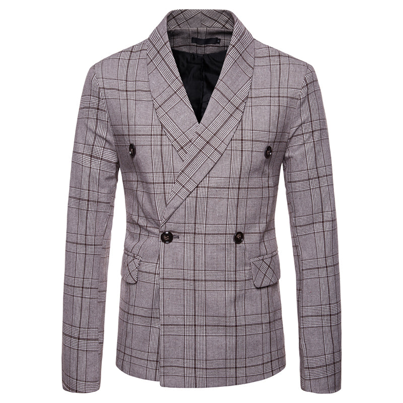 Modern Fit Plaid Coffee Leisure Blazer -Cloudstyle