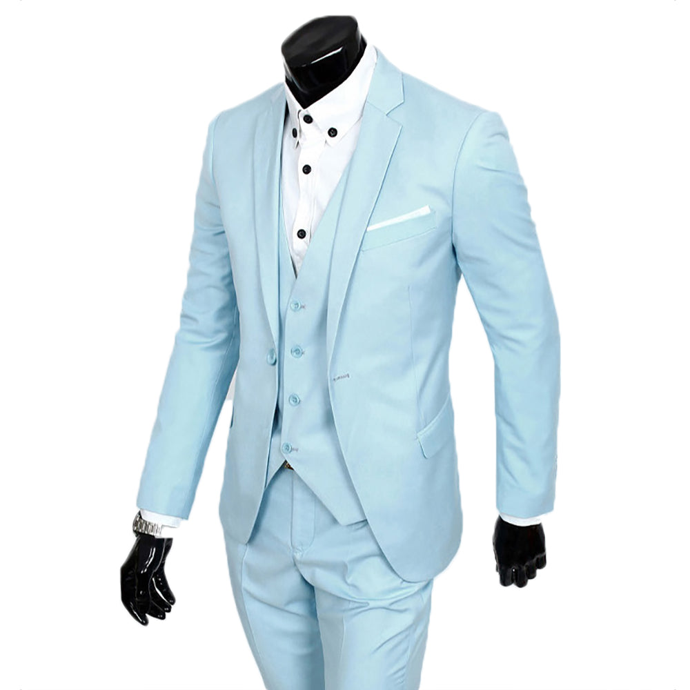 3-Piece Slim Fit Classic Light Blue Casual Suit