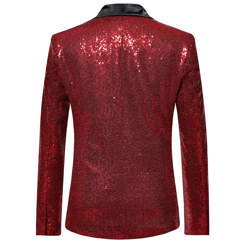 Shiny Sequin Jacket Red Party Dinner Blazer -Cloudstyle