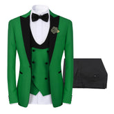 3 Piece Men's Suits One Button Slim Fit Peaked Lapel Tuxedo Green