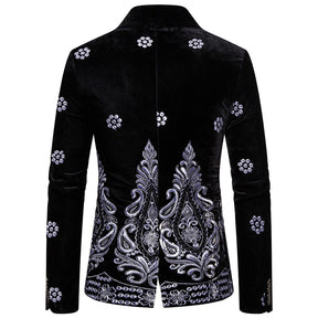 Tuxedo Slim Fit Black Velvet Embroidery Blazer